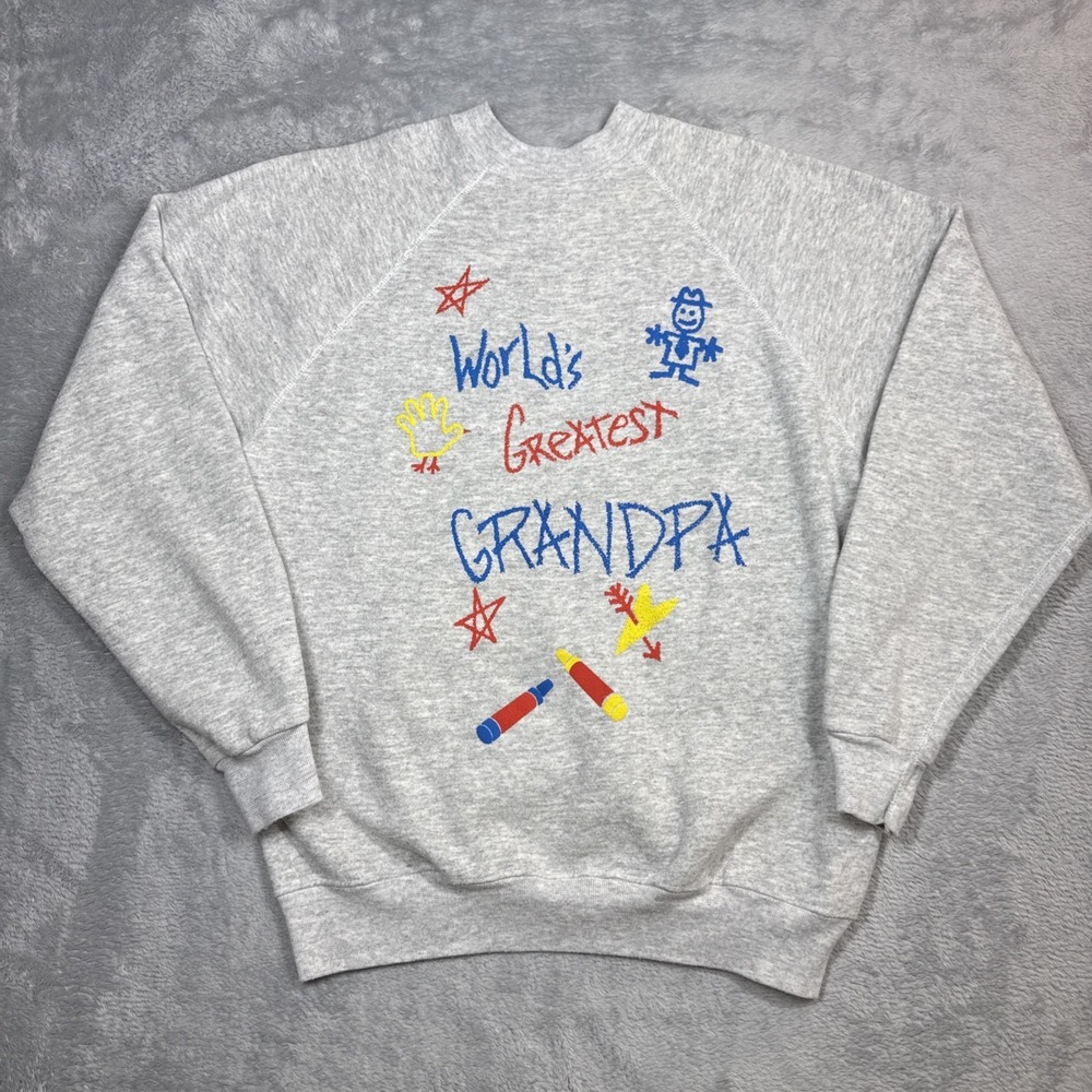 Vintage Tultex Maximum Sweats Sweatshirt Men‎ L Gray Worlds Greatest Grandpa USA